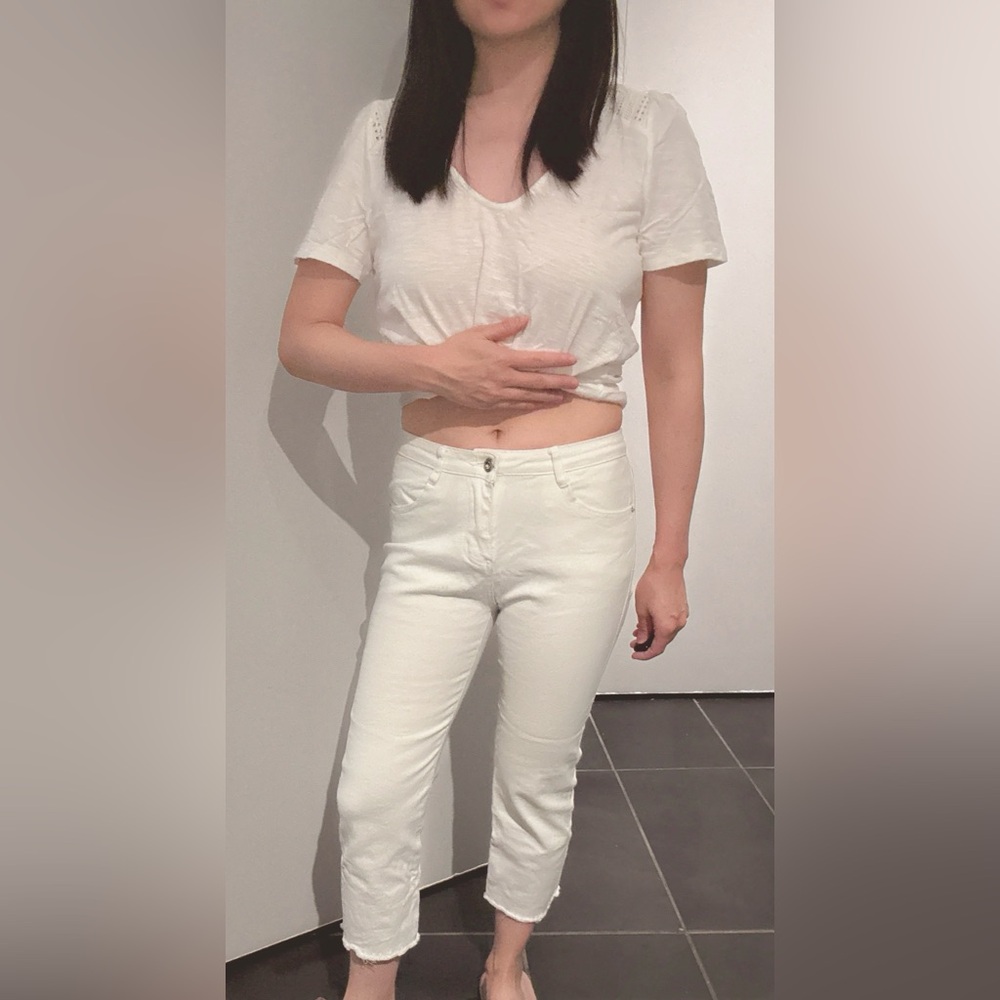 Women's White Ankle-Length Stretch Denim Jeans